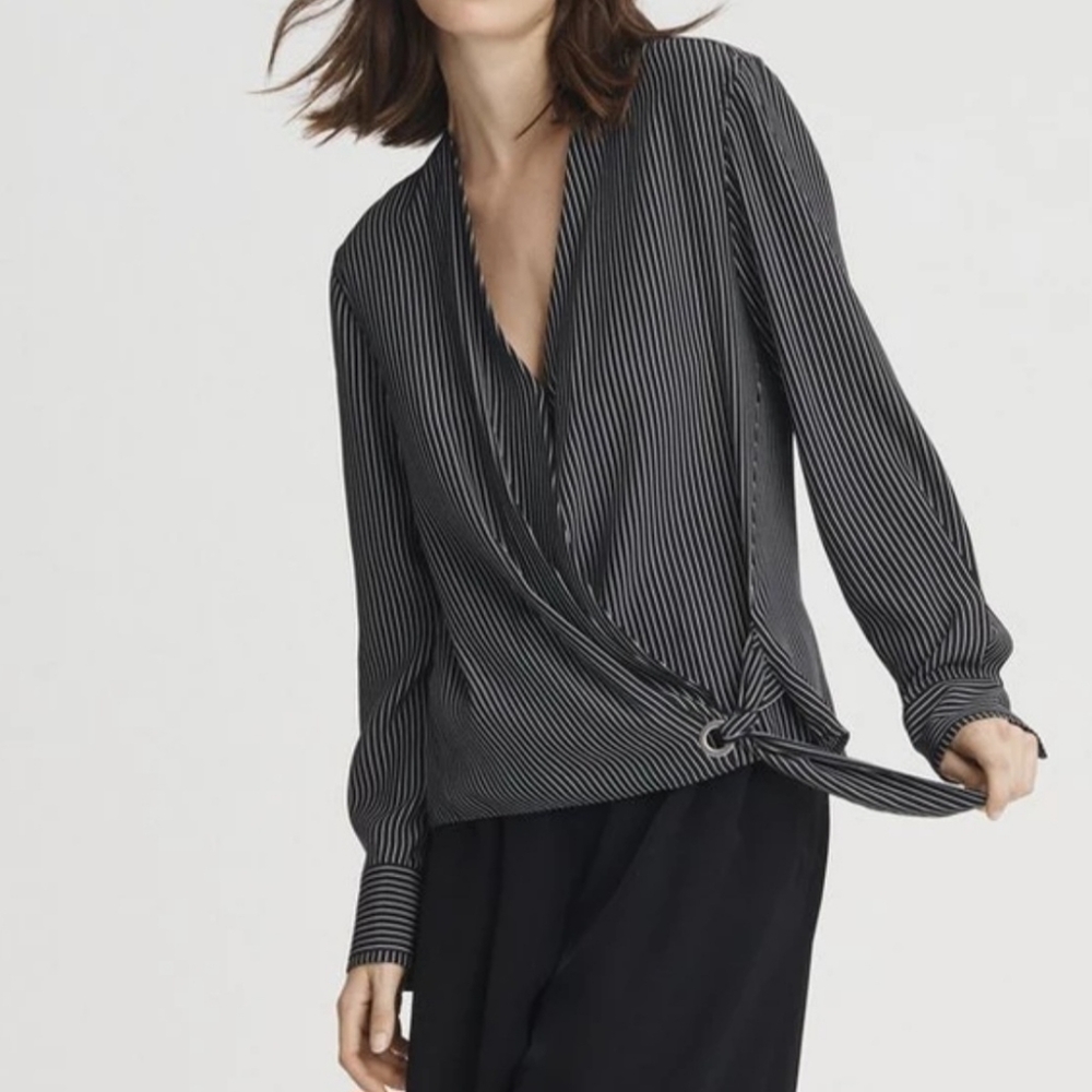 Rag & Bone Felix Popover Top In Black & White Str… - image 1